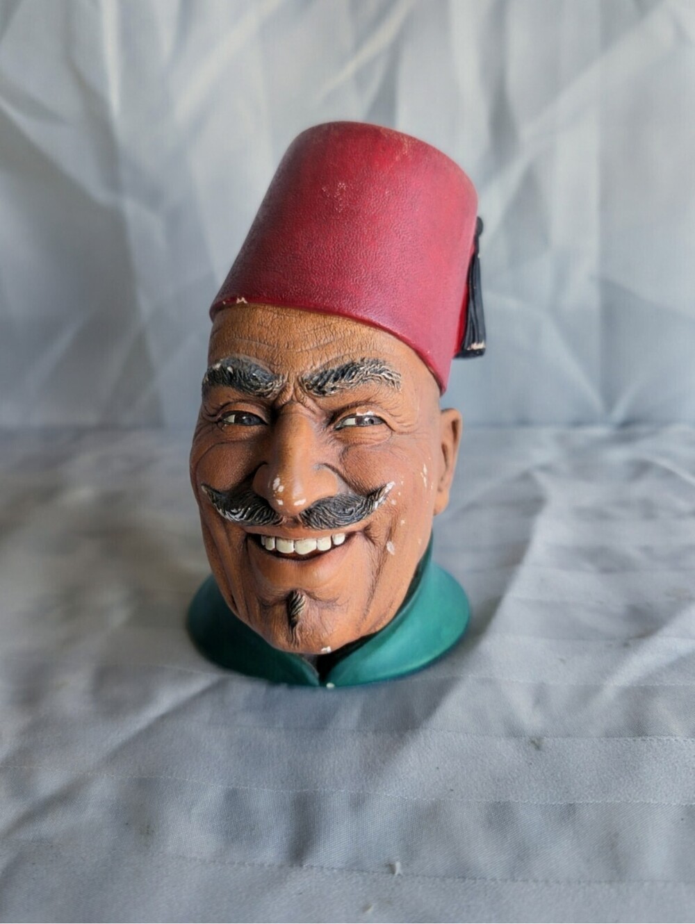 Vintage Bossons Hand-Painted Chalkware Bust of Man in Red Fez MidCentury English